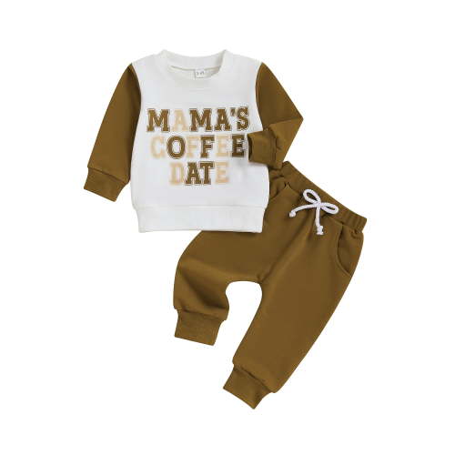 PaerPade Baby Toddler Boy 2Pcs Fall Outfit 3 6 12 18 24 Months 2T 3T Long Sleeve Contrast Letter Print Sweatshirt + Trousers Set Toddler Clothes