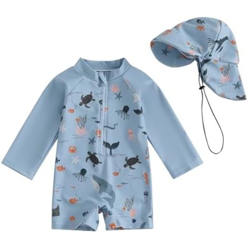 Hnyenmcko Baby/Toddler Boy Rash Guard Swimsuit Long Sleeve One Piece Zipper Swimwear Sunsuit Infant Bathing Suit Beachwear