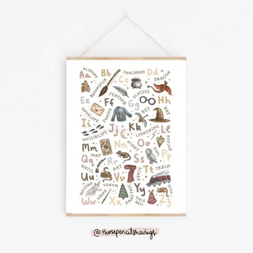 Wizard Alphabet Print | Illustrated A-Z Magical Poster | ABC Kids Wizarding Nursery Decor | Baby Shower Gift