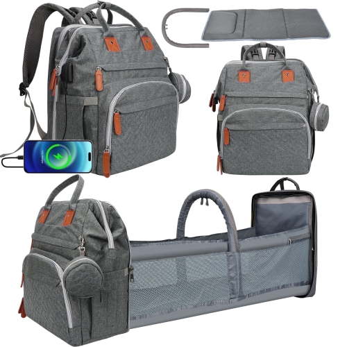 DERSTUEWE Baby Diaper Bag Backpack with Changing Station, Multifunctional Waterproof Portable Baby Bag for Travel– Large Capacity, Grey