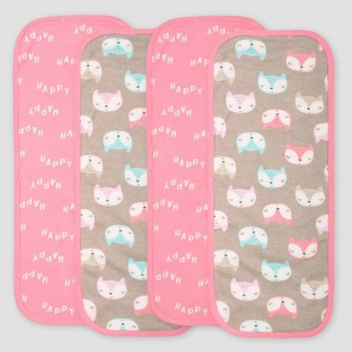 Gerber Baby Girls' 4pk Fox Burpcloths - Coral/Light Brown