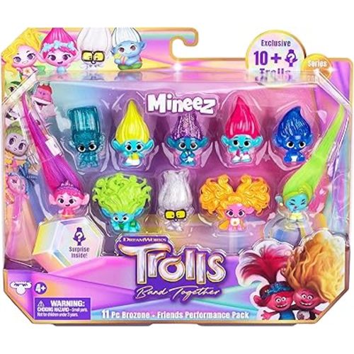DREAMWORKS TROLLS Band Together Mineez 11pc Brozone + Friends Performance Pack - 11 Mineez 1.5 Inch Collectible Figures and 1 Accessory