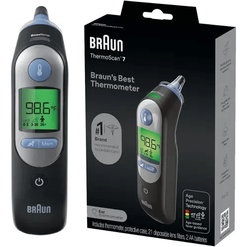 Braun ThermoScan 7 – Digital Ear Thermometer for Kids, Babies, Toddlers and Adults – Fast, Gentle, and Accurate Results in 2 Seconds - Black, IRT6520