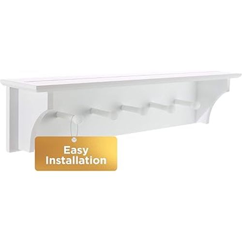 kieragrace KG Foster Wall Shelf with Five Pegs - White, 24"