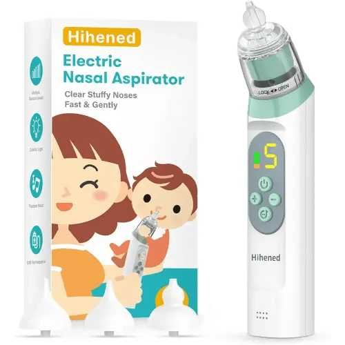 Electric Nasal Aspirator for Baby, Nose Aspirator for Toddlers, Waterproof Baby Nose Sucker, Nose Cleaner with 3 Silicone Tips, Adjustable Suction Level, Music and Light Soothing Function,Green