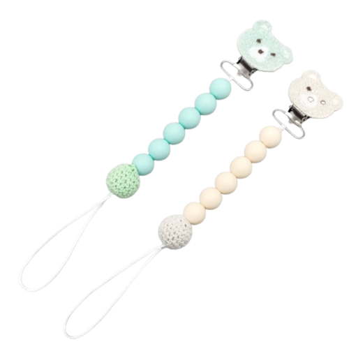 TELOLY 2 Pcs Pacifier Clip Double-Sided Pattern Pacifier Holder Fashionable Parent-Child Style Comfortable Hand Feel Pacifier Case,Set4