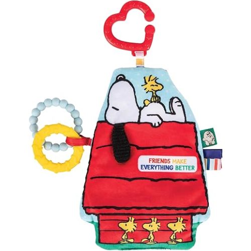 Kids Preferred Peanuts Plush and Sensory Crinkle Teether Toys for Newborn Baby Boys and Girls with On-The-Go Clip for Stroller and Car Seat, 10.5 inches