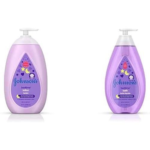 Johnson's Moisturizing Bedtime Baby Lotion, 27.1 fl. oz with Bedtime Baby Bath with Soothing NaturalCalm Aromas, Hypoallergenic & Tear Free Formula, 27.1 fl. oz