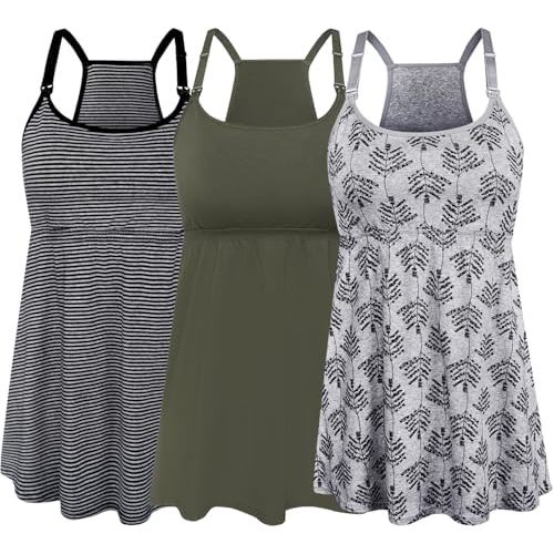 SUIEK 3 Pack Maternity Nursing Tank Tops with Bralette Cotton Breastfeeding Camisole