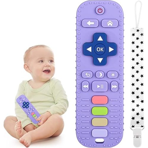 Chuya Silicone Baby Teething Toy Remote Control Shape Chew Toy for Babies 3-6 Months 3-24 Months, Teether Relief Baby Toys for Infants TV BPA Free(Purple)
