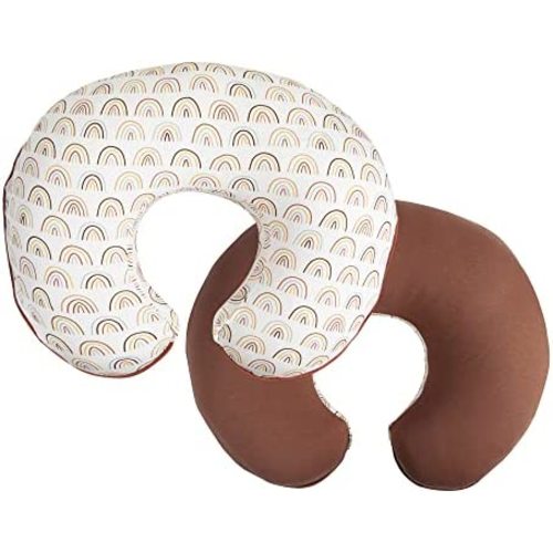 Boppy Nursing Pillow Cover –Organic Cotton Fabric | Spiced Rainbow & Solid Rust Clay Side | Fits Bare Naked | Original & Luxe Breastfeeding Pillow | Awake Time Only