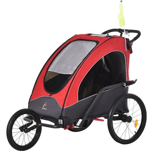 Aosom Bike Trailer for Kids, 3 In 1 Foldable Child Jogger Stroller - Red
