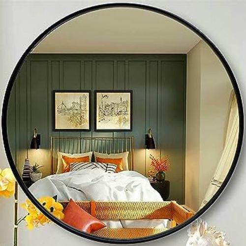 Round Mirror,Black Bathroom Mirror,Wall Mirror,24"X24"Circle Bathroom Mirrors for Wall,Bathroom Mirrors for Vanity,Big Black Frame Mirror for Entryway Living Room Bedroom