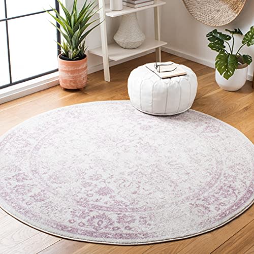 Safavieh Adirondack Collection Area Rug - 4' Round, Ivory & Lavender, Oriental Distressed Design, Non-Shedding & Easy Care, Ideal for High Traffic Areas in Living Room, Bedroom (ADR109U)