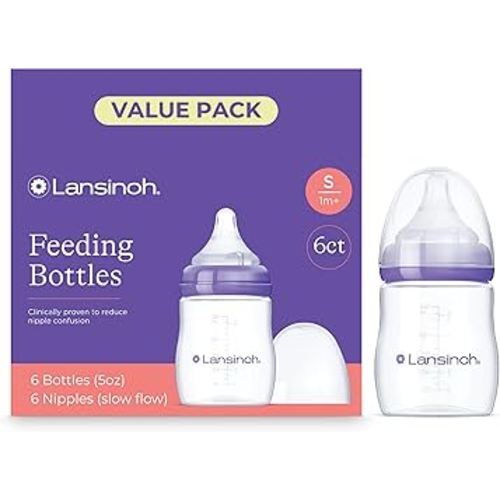 Lansinoh Anti-Colic Baby Bottles for Breastfeeding Babies, 5 Ounces, 3 Count, Includes 3 Slow Flow Nipples, Size S (Pack of 2)