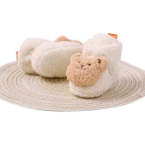 E-FAK Newborn Baby Cozy Fleece Booties with Grippers Winter Slippers Socks Soft Sole Stay On Infant First Walker Crib Shoes