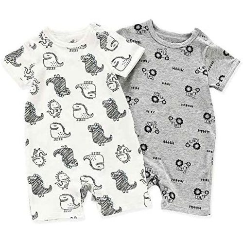 Zanie Kids Baby Boy Rompers Short Sleeve Snap Toddler Summer Cotton Clothes 2-Pack