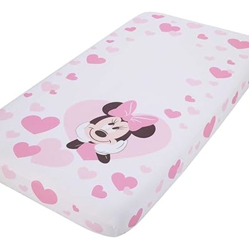 Disney Minnie Mouse - Pink & White Hearts Photo Op Fitted Crib Sheet, Minnie Mouse - Pink and White Hearts (8902003P)
