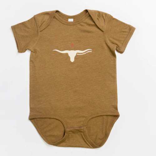 Western Skull 'Support Farmers' Heather Brown Onesie - American Farm Company