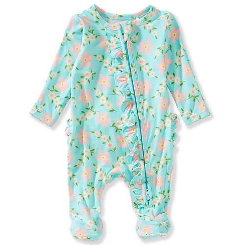 Angel Dear Baby Girls Vintage Daisy Print Ruffle 2-Way Zipper Footie | Size: Newborn