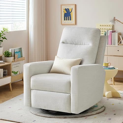Electric Power Recliner Chair Glider Sofa, Swivel Rocking Recliner Chair for Adults with USB&USB-C Ports, Nursery Rocking Sofa Living Room Chairs (Beige)