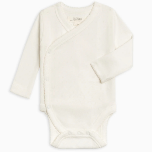 KENDI | 0-3 Month Rose Pointelle Kimono Bodysuit in Coconut
