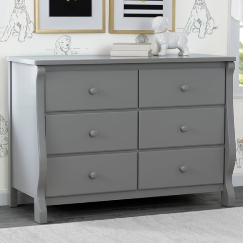Delta Children Universal 6 Drawer Dresser with Interlocking Drawers - Greenguard Gold Certified, Grey