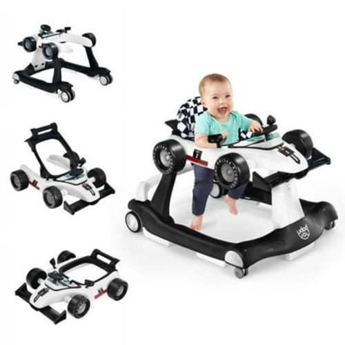 Canddidliike 4-in-1 Foldable Activity Push Walker with Adjustable Height-White, Baby Walkers for Boys Girls Babies