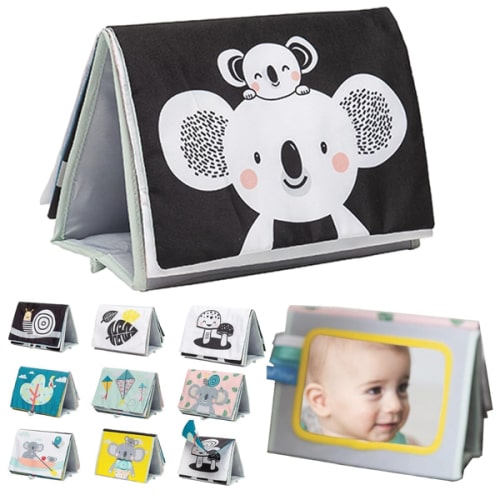Taf Toys Tummy Time Toys High Contrast Baby Book. Fun, Interactive Crinkle Books for Babies with Mirror & Soft Koala Teether - Baby Tummy Time Book