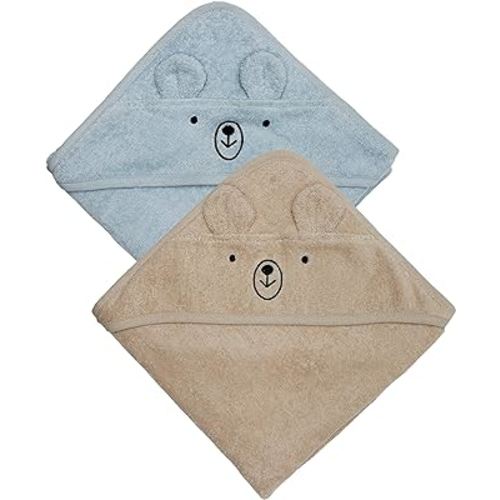 Huxie Denmark - Premium Organic Cotton Baby Bath Towel0- (Towel Bear Fog/Bear Baby Blue)