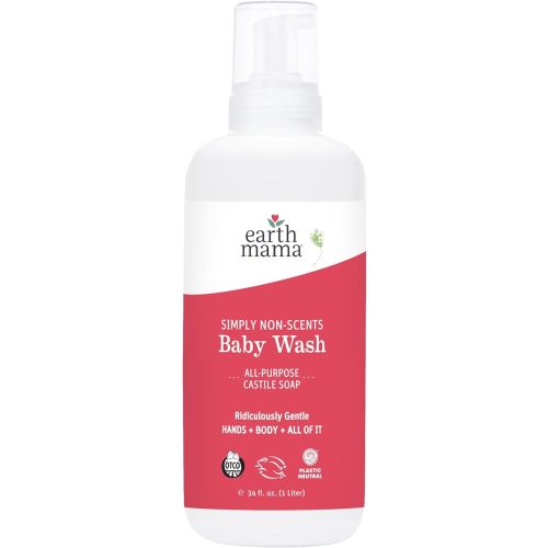 Earth Mama Simply Non-Scents Baby Wash Foaming Hand Soap, Organic Fragrance Free Body Wash, Unscented Body Wash, Castile Soap with Coconut Oil, Shea Butter, Calendula, & Aloe, 34floz