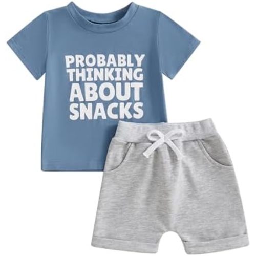 Sejardin Infant Baby Boy Summer Clothes Letter Print Short Sleeve T Shirt Tops and Stretch Shorts Cute Baby Boy Outfit