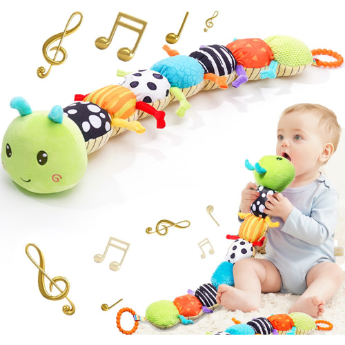 Baby Toys for 0-3-6-12 Months, Byseng Musical Stuffed Animal Activity Soft Toys with Crinkle, Rattle and Teething Gel