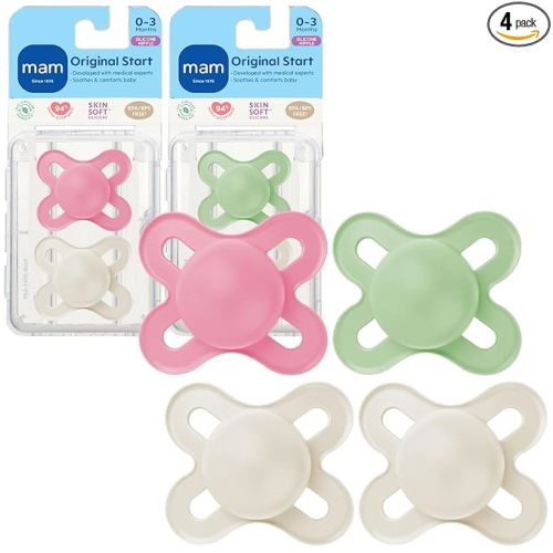 MAM Original Start Matte Baby Pacifiers 0-3 Months Newborns, BPA-Free Skin Soft Silicone Nipple, Developed with Medical Experts, Easy to Clean, 4 Count