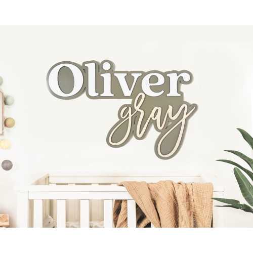 Modern Nursery Decor Name Sign, Custom Wooden Baby Name Sign, Sage Green Boy Nursery Wall Decor