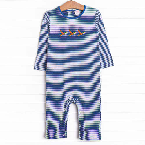 Mallard Migration Pima Embroidered Romper, Blue
–
Stitchy Fish
