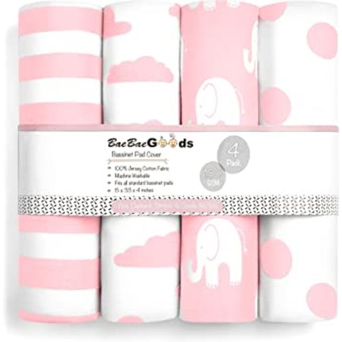 Bassinet Bed Sheets – Premium Bassinet Fitted Sheet for Halo, Mika Micky, Maxi COSI & Others - 4 Pack - 100% Jersey Knit - Bassinet Bedding for Standard Size Oval or Halo Bassinet Pads for Girls