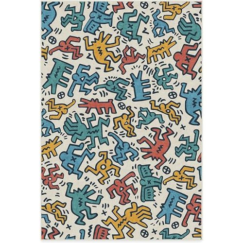 RUGGABLE x Keith Haring Machine Washable Area Rug – Block Party Multicolor 6x9, Stain-Resistant, Non-Slip with Cushioned Pad – Medium Rugs for Living Room, Bedroom, Hallway, Entryway & Office