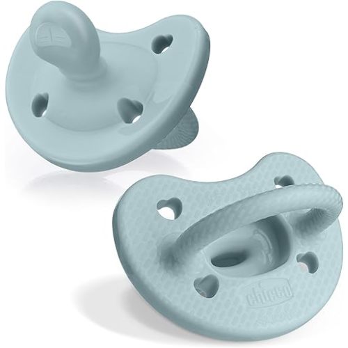 Chicco PhysioForma® Luxe Silicone One Piece Pacifier for Babies Aged 6-16m | Fashion Textured Shield | BPA & Latex Free | Reusable Sterilizing Case | Coastal Blue, 2pk