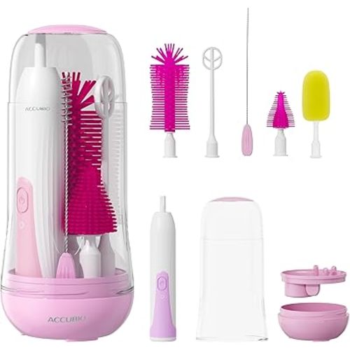 Electric Bottle Brush Cleaner, Rechargeable Electric Baby Bottle Brush, Automatic Bottle Cleaner Kit, Waterproof Multi-Purpose Cleaning Brush with Free Sponge Replacement Brush (Pink)