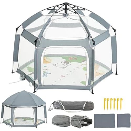Baby Playpen with Mat - Play Pen for Babies and Toddlers with Balls - Playards with Mat and Accessories - Sport Playpen - Discover Your Child's Talents