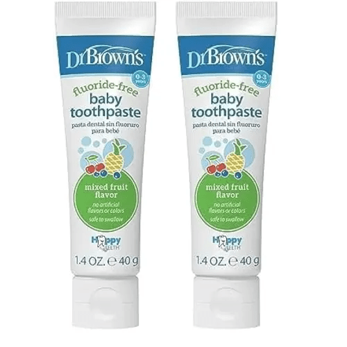 Dr. Brown's Fluoride-Free Baby Toothpaste,Infant & Toddler Oral Care,Mixed Fruit,2-Pack,1.4oz/40g,0-3 Years