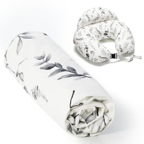 Momcozy Original Plus Size Nursing Pillow Cover, Fits All Breastfeeding Pillows, 100% Cotton Cover with Adjustable Waist Strap, Ink Wash Painting, Cover Only