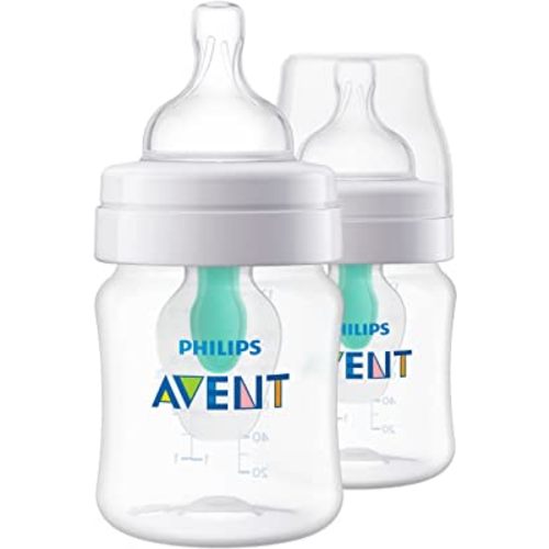 Philips Avent Anti-Colic Baby Bottle with AirFree Vent, 4oz, with Flow 1 Nipples, 0m+, 2pk, Clear, SCY701/92