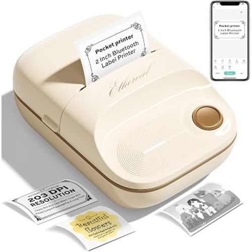 2 Inch Bluetooth Thermal Label Maker Machine - Inkless Portable Label Printer w/ App | 50x30mm Adhesive Labels for Jar, Price, Address & Mailing | Home, Kitchen, Office, School Organization (White)