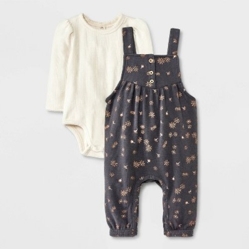 Grayson Mini Baby Girls' Henley Romper Set - White/Gray, Size: Infant3-6M