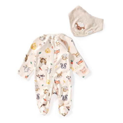 Purebaby Baby Long Sleeve Printed Organic Cotton Footed Coverall