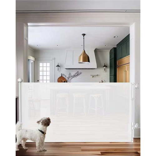 "Ophanie Retractable Indoor Baby Safety Gate, Large Adjustable Mesh Pet Gate, 33"" Tall, Extends to 55"" Wide, White"