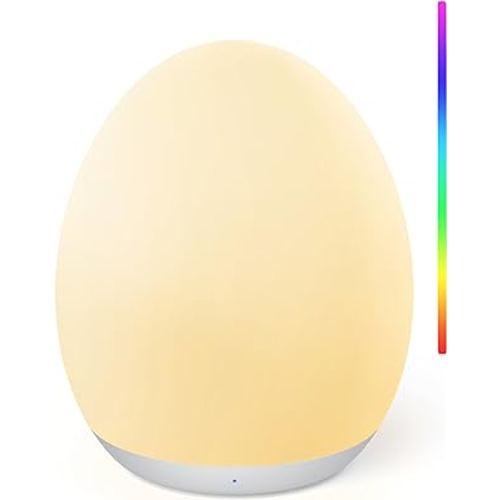 JolyWell Night Light for Kids, Egg Light for Nursery with 7 RGB Colors Changeable & Stepless Dimming, Rechargeable Tap Light with 1h Timer & Touch Control, Portable Night Light for Babies BPA Free
