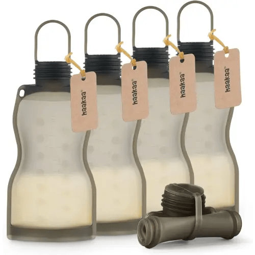 haakaa Silicone Breast Milk Storage Bag 9 oz- Reusable Milk Collector Freezer Bag for Breastfeeding Mom - Baby Food Storing Yummy Pouch - Breast Pump Bag -Leakproof - 5 Count,Grey
